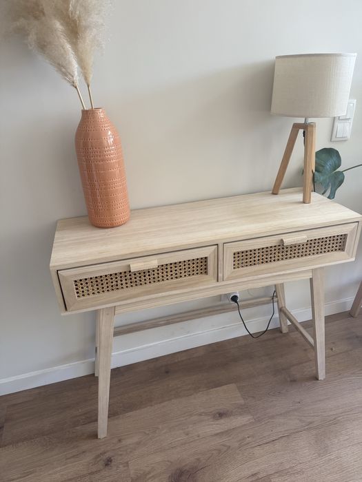 Consola/secretaria madeira natural rattan