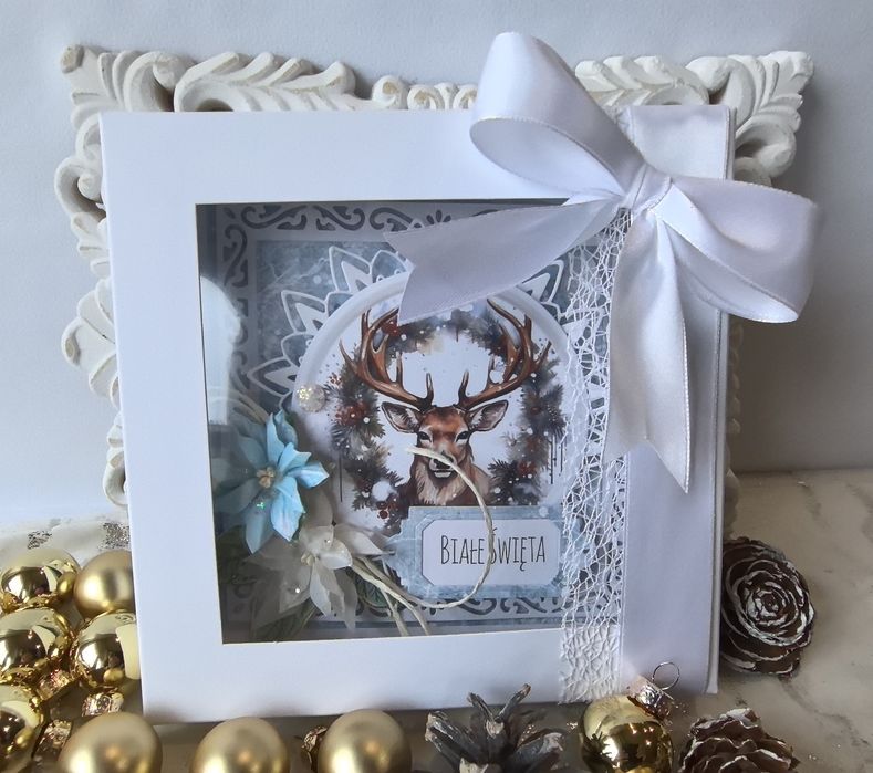Ręcznie robiona kartka bożonarodzeniowa  w pudełku
