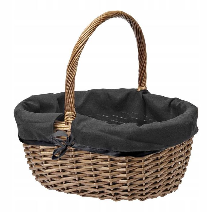 Duży Kosz Wiklinowy Na Grzyby Zakupy Lekki Z Uchwytem Tkaniną NOWY