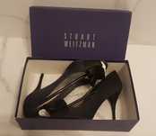 Stuart Weitzmann open toe szpilki satyna czarne 41 oryginał