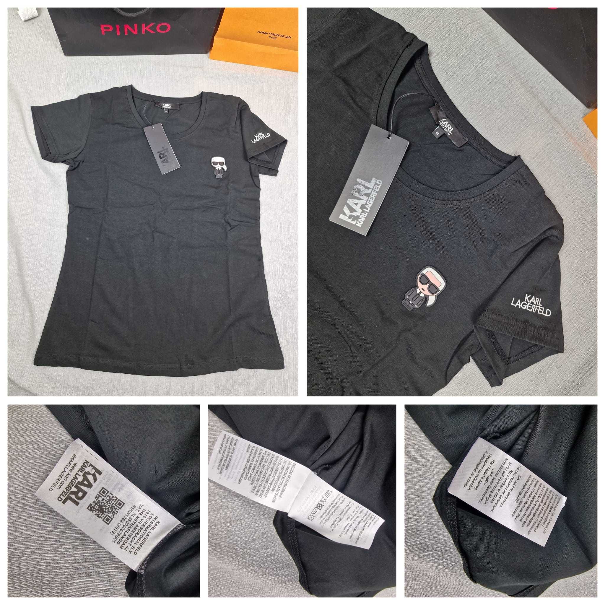 T-shirt koszulka damska Karl Lagerfeld w serek okrągła koszulki outlet