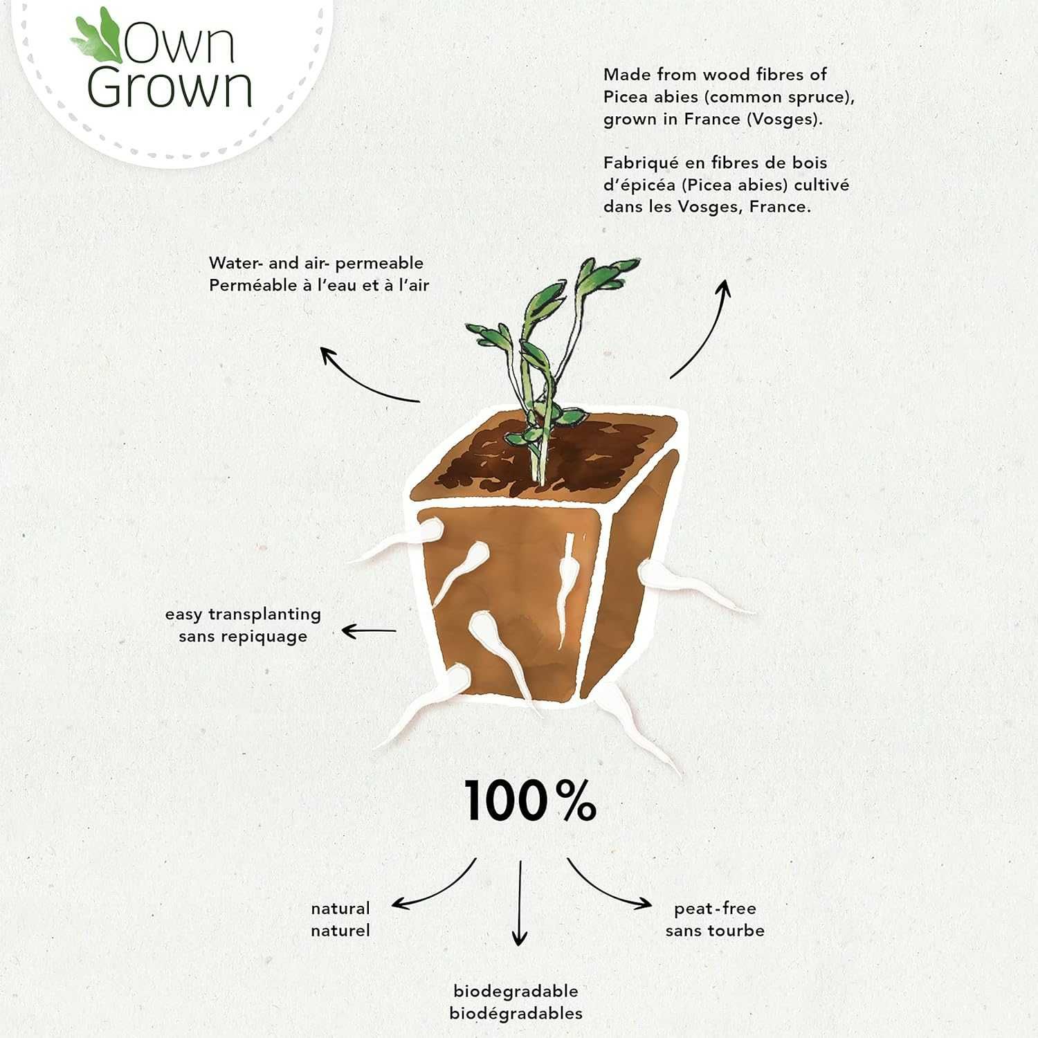 OwnGrown Donice do uprawy 120 doniczek premium z włókien drzewnych bio