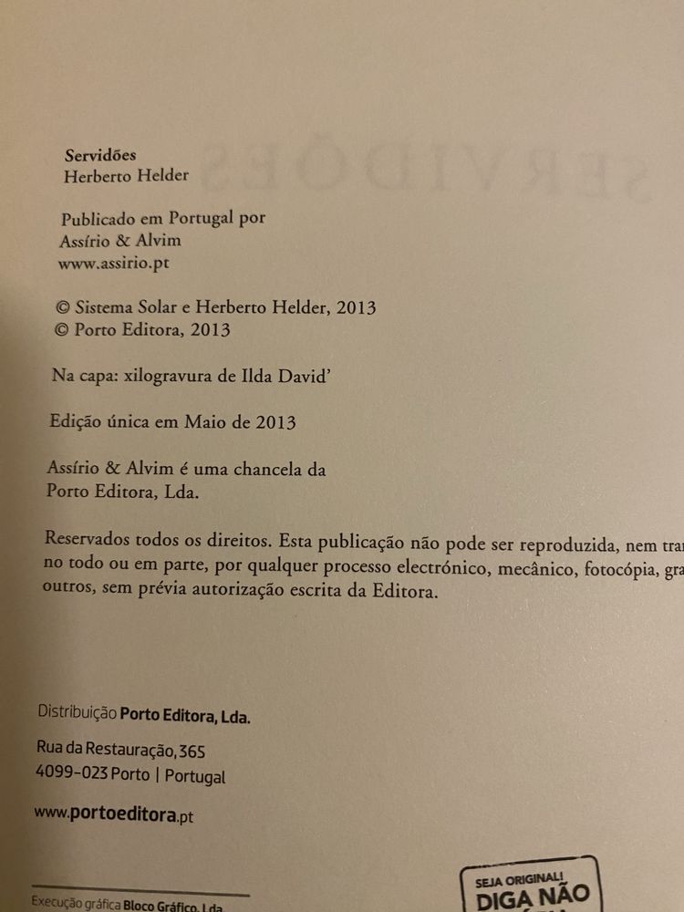 Herberto Helder Servidões primeira edicao