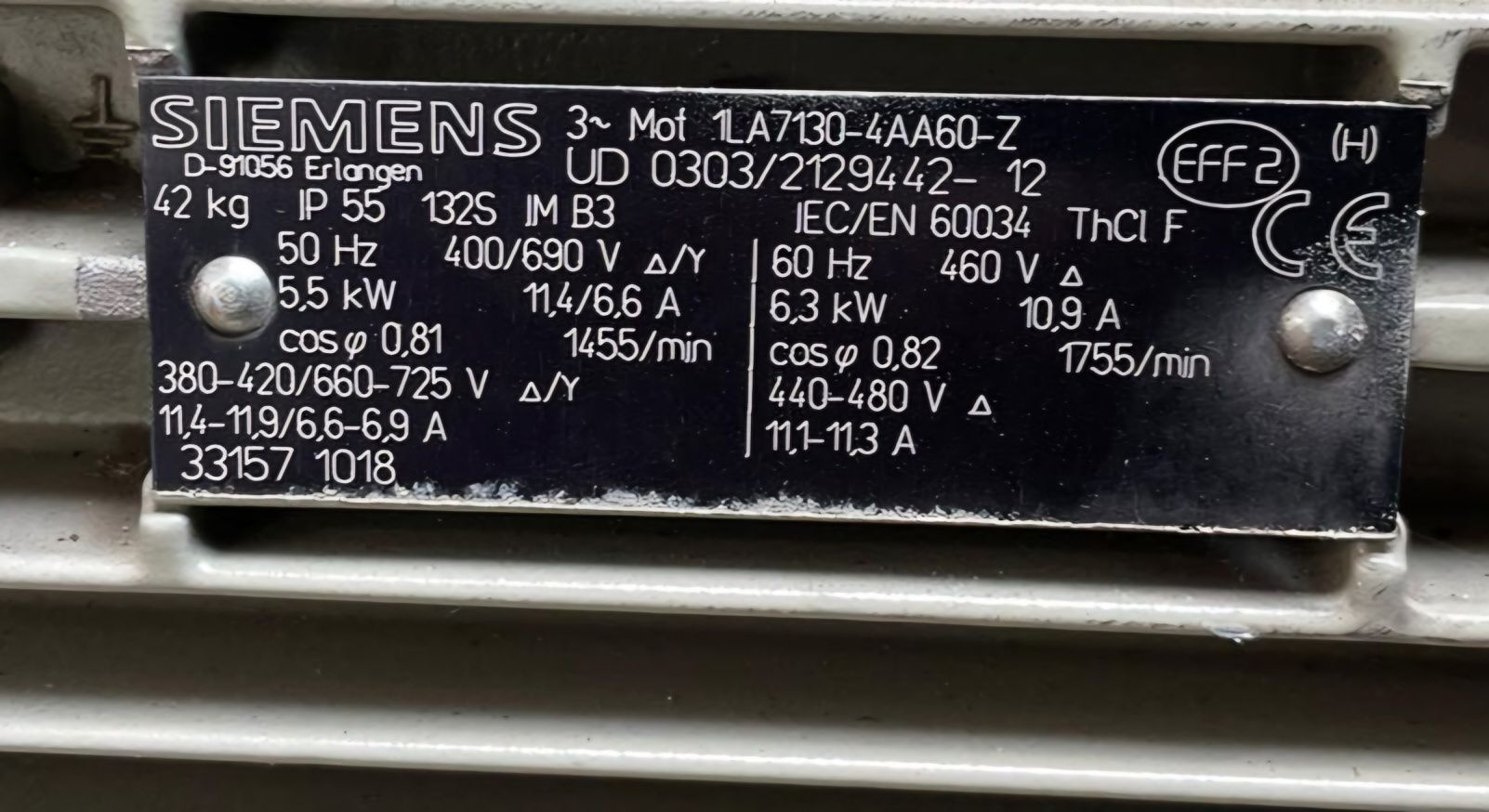 Silnik elektryczny Siemens 5.5kW model 1LA7130 -4AA60-Z9
