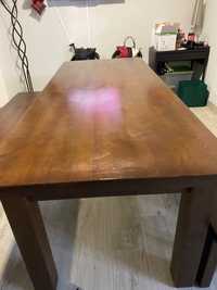 Mesa e bancos/ madeira maciça 220cmx90cm/ bom estado