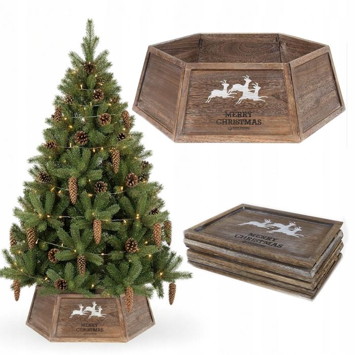 Osłona na stojak choinki drewniana rustykalna z reniferem COIL