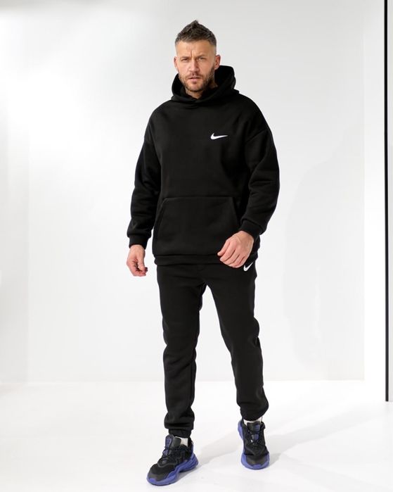 Чоловічий зимовий костюм NIKE 48-54 чорний худі і штани кофта джогери