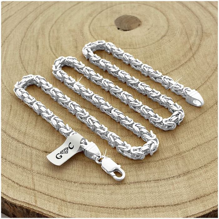 Gruby Srebrny Łańcuch, Łańcuszek Męski Splot Królewski 55cm/5mm Próba