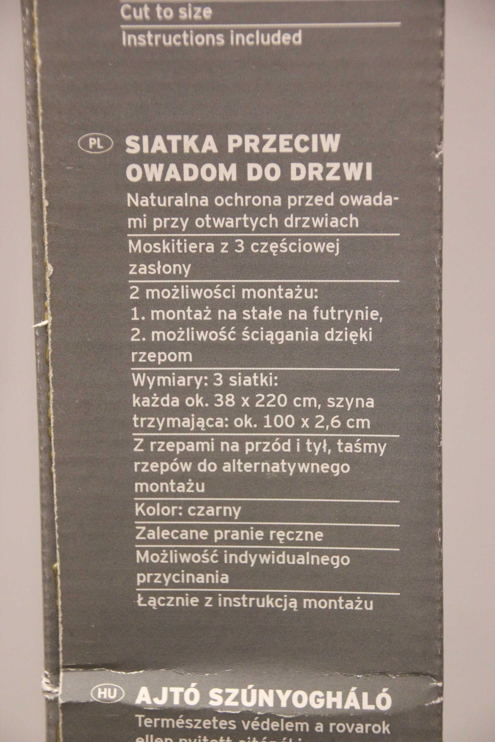 Moskitiera siatka przeciw owadom do drzwi, balkon, 3 siatki 38 x 220cm