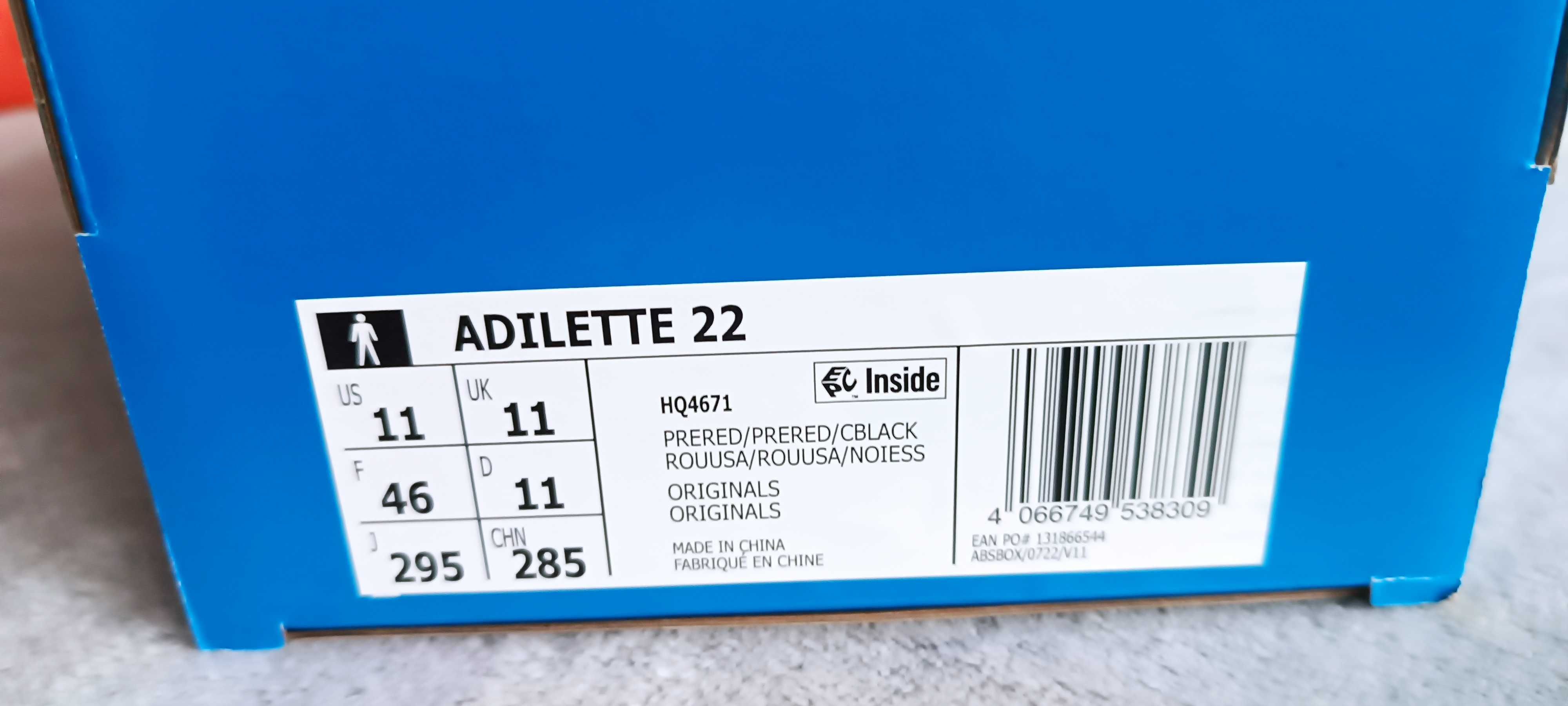 (r.46/ 29,5 cm) Adidas Adilette 22 Slides Preloved Red. HQ4671 klapki