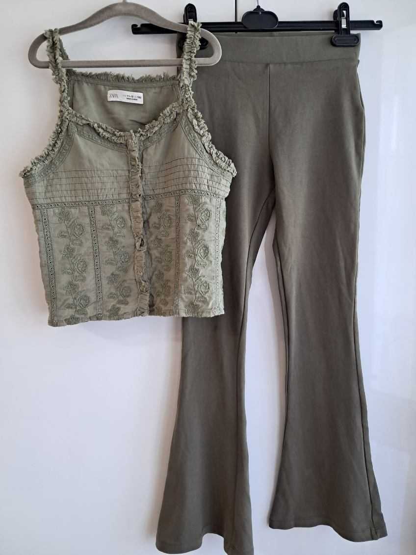 Cudny zestaw:) ażurowa bluzeczka legginsy flare roz 146/152