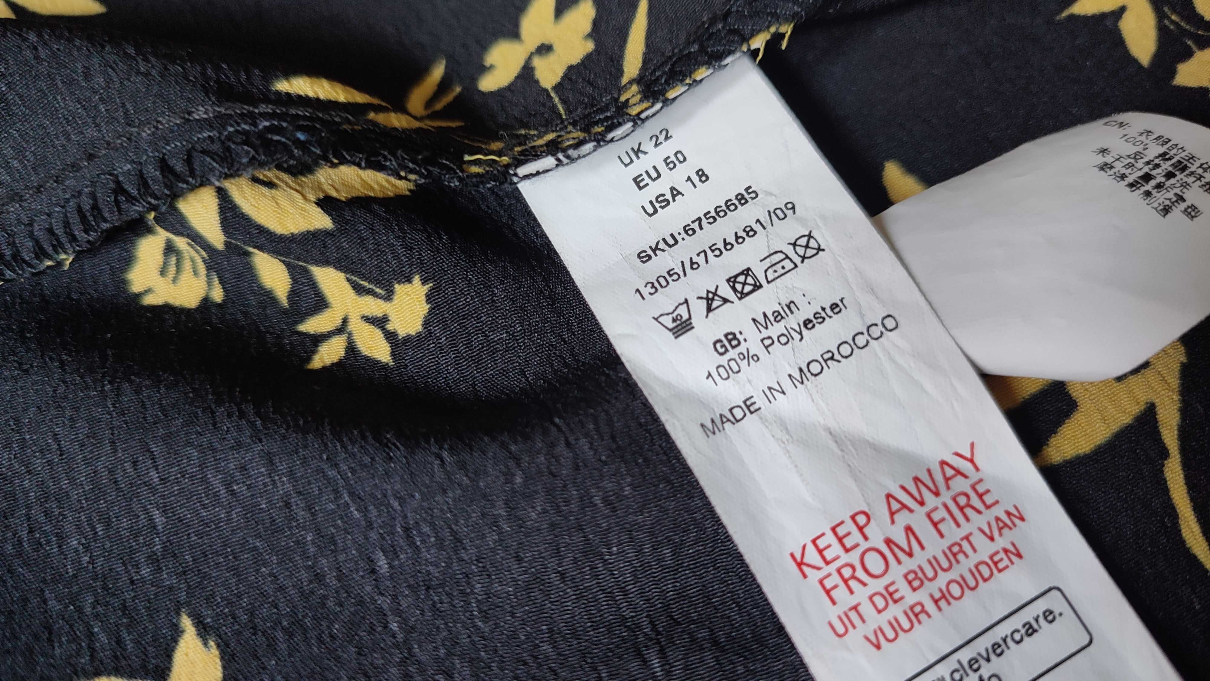 Sukienka krótka damska plus size w kwiaty we wzory rękaw3/4 rozmiar 50