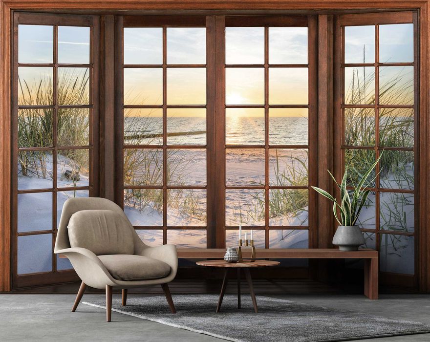 Fototapeta Imitacja Okna Plaża Słońce 3D Na Twój Własny Rozmiar + KLEJ