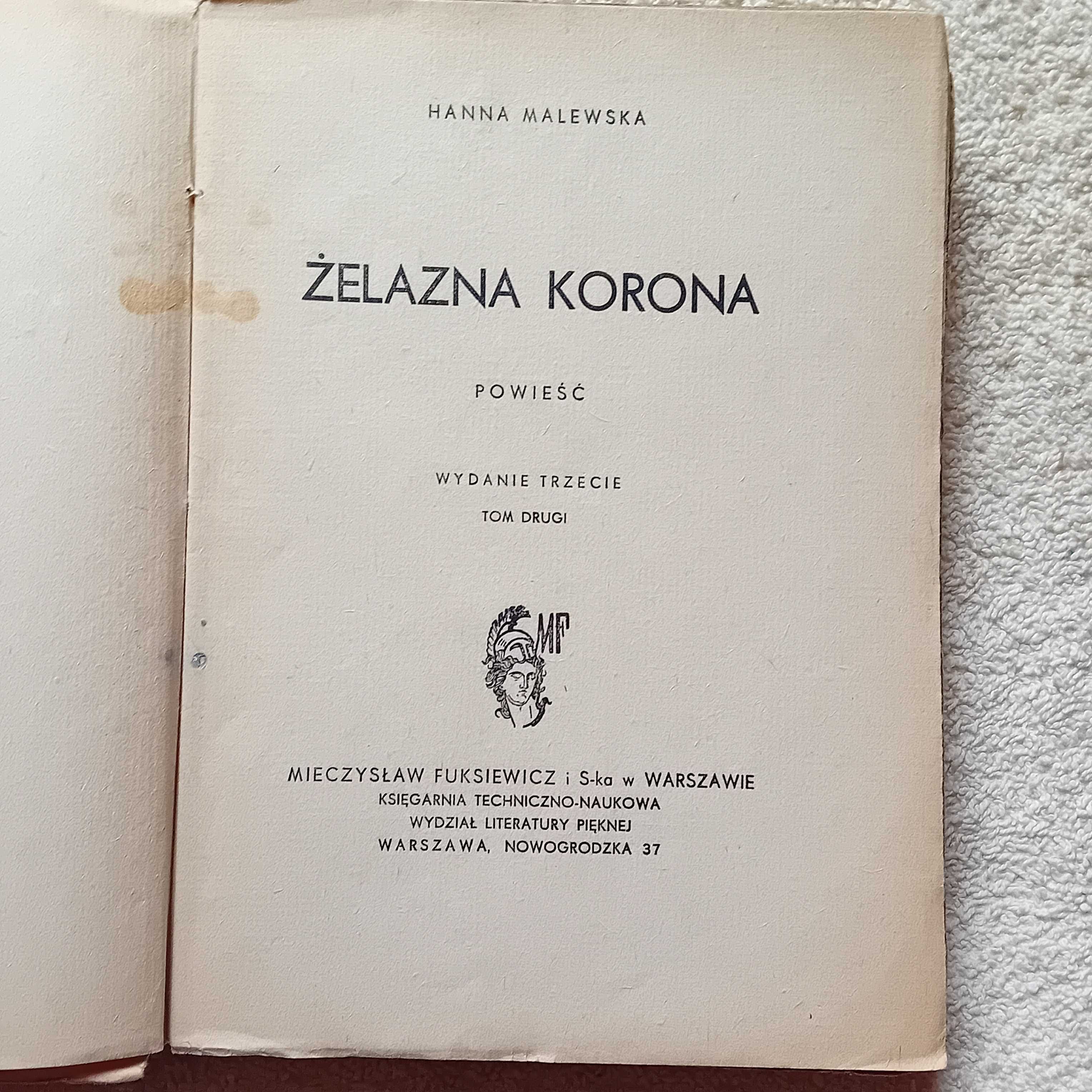 Hanna Malewska. Żelazna korona. Tom 2. Wydanie II, 1948 r.