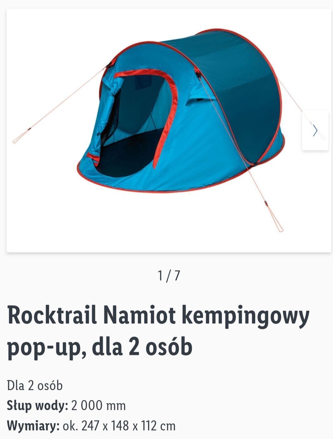 Rocktrail Namiot kempingowy pop-up, dla 2 osób