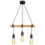 FORCOSO Lampa Wisząca Drewniana Vintage 3x E27 Regulowany Żyrandol