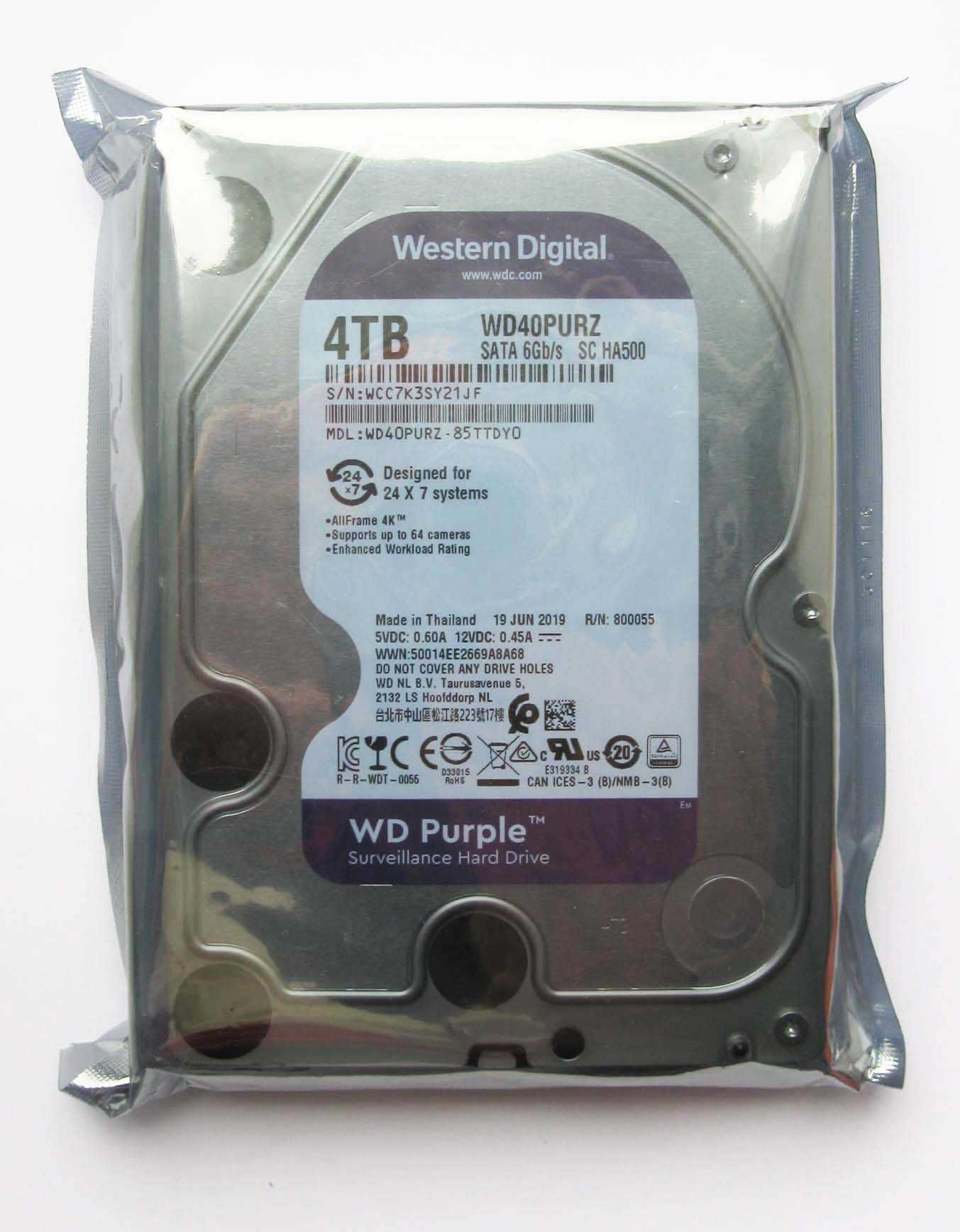 WD Purple 4TB (Запечатан, гарантия) для видеонаблюдения