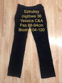 C&A 36 rozm czarne spodnie ciążowe sztruksy Vintage
