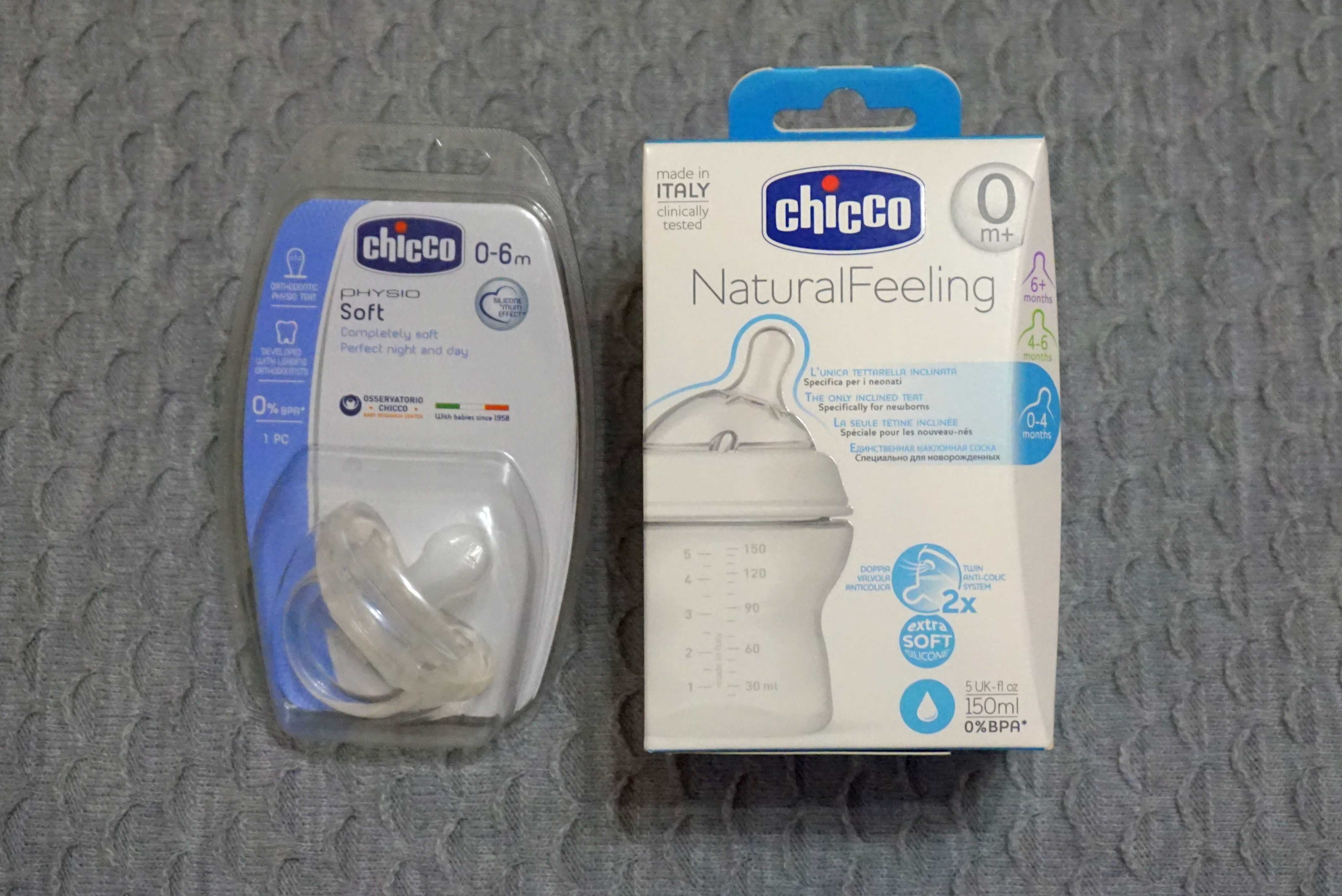 Nowa butelka Chicco NaturalFeeling 150ml + nowy smoczek Physio Soft