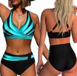 Strój Kąpielowy Dwuczęsciowy Bikini Wyszczuplające Wysoki Stan Majtek