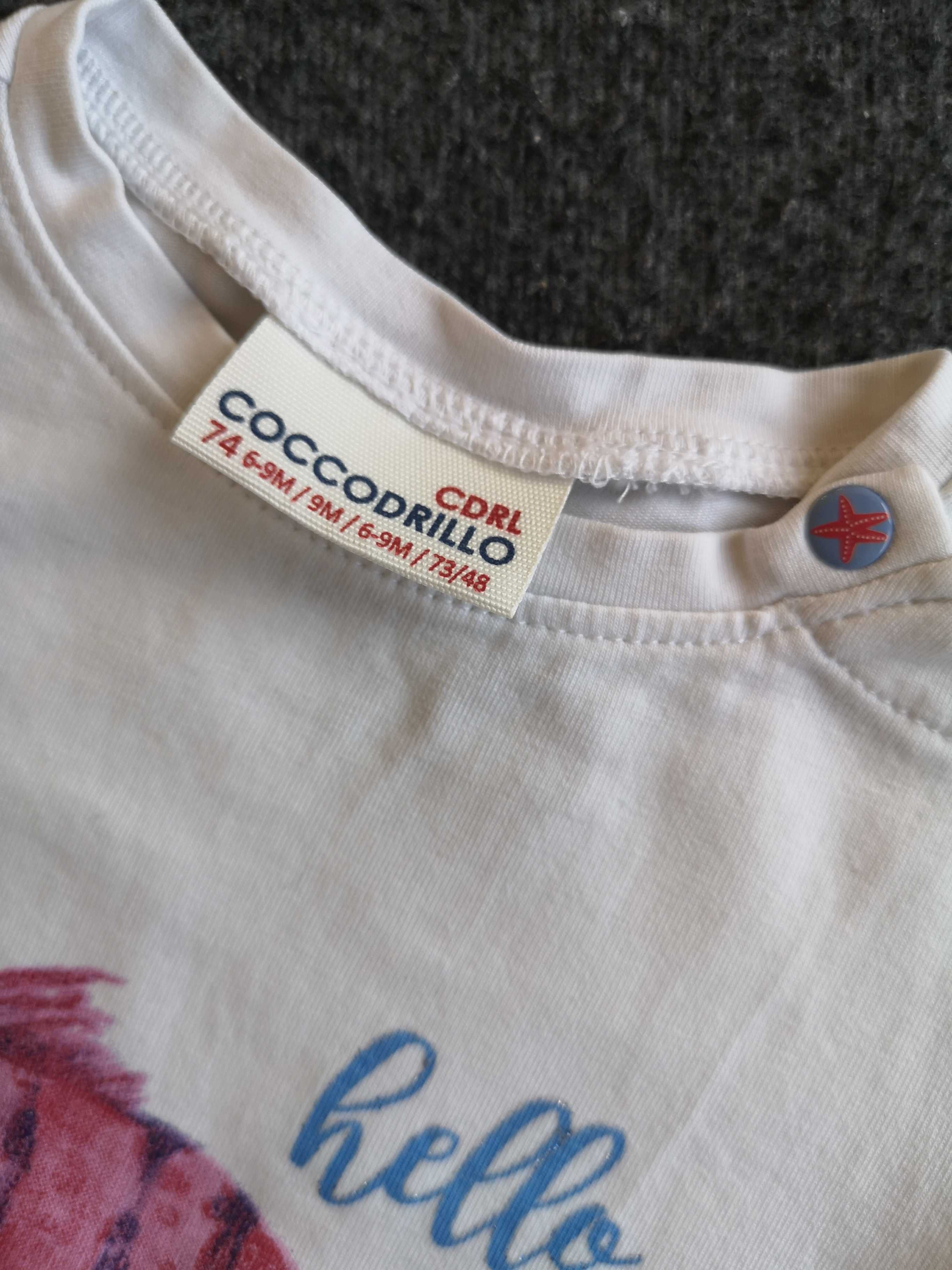 Coccodrillo t-shirt biały logo rybki lato 74 cm 6-9m.