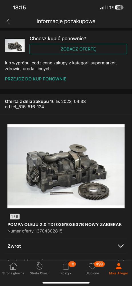 Pompa oleju vw pasat b6