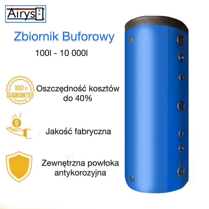 Zbiornik Buforowy Bufor Ciepła 1500L z 2 węż. 2.2m2