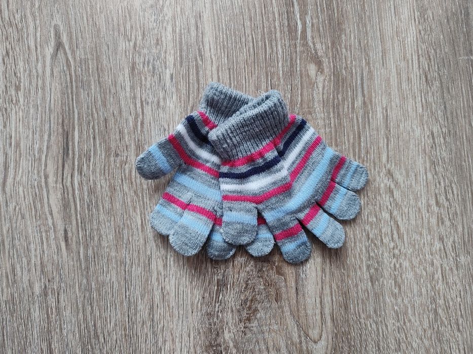 Rękawiczki dziewczęce pięciopalczaste szare w paski