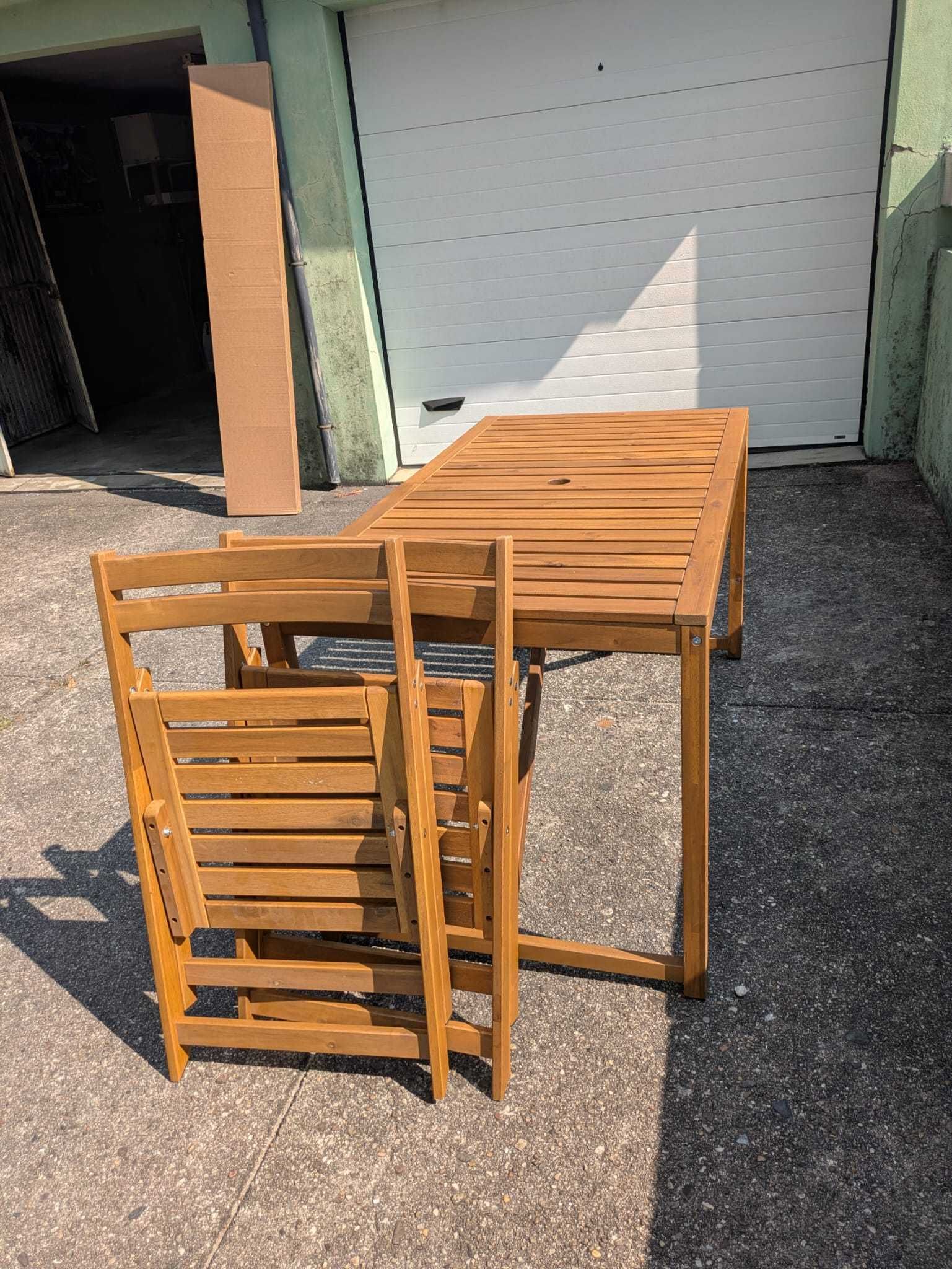 Conjunto de Jardim (Mesa +2Cadeiras +Capa)_Madeira Premium–Como Novo!