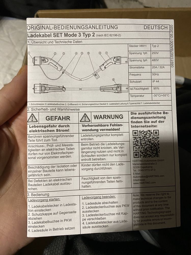 Nowe Kable ładujące samochód 32A 250v