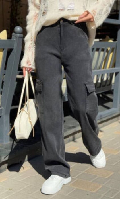 Джинси карго палаццо широкі штани графіт темно сірий 29р L 48