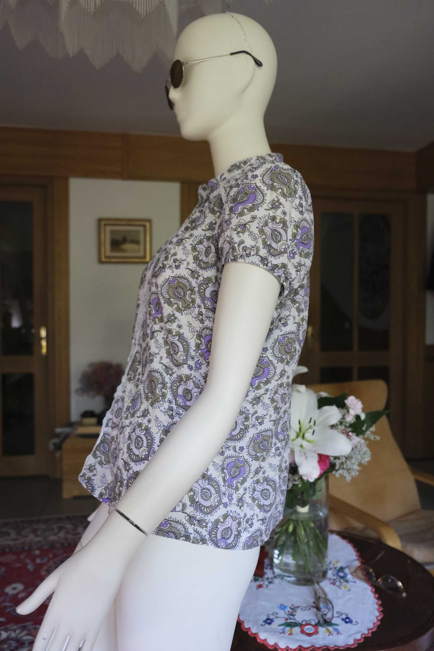 biała letnia bluzka boho bawełniana etno folk wiązana z koronką hippie