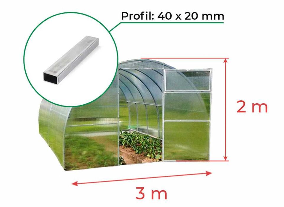 Szklarnia Poliwęglan 3x4 m +3 prezenty, profil 40x20mm POLIWĘGLAN 4mm
