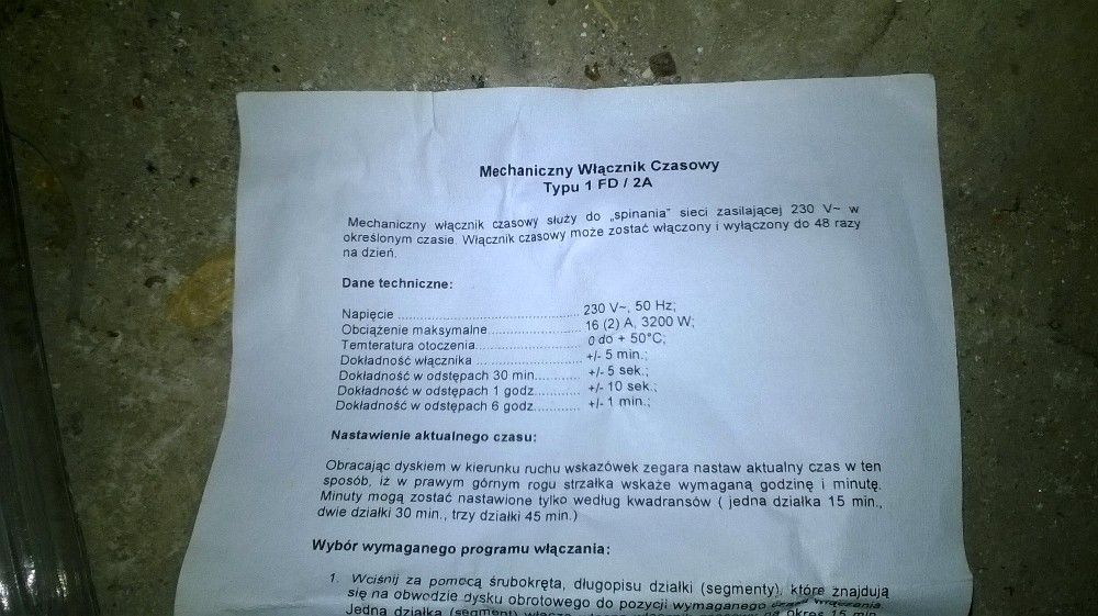 mechaniczny wlacznik czasowy programator