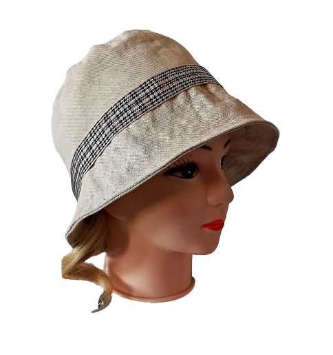 Beżowy kapelusz na lato, czapka rybacka, bucket hat pepitka