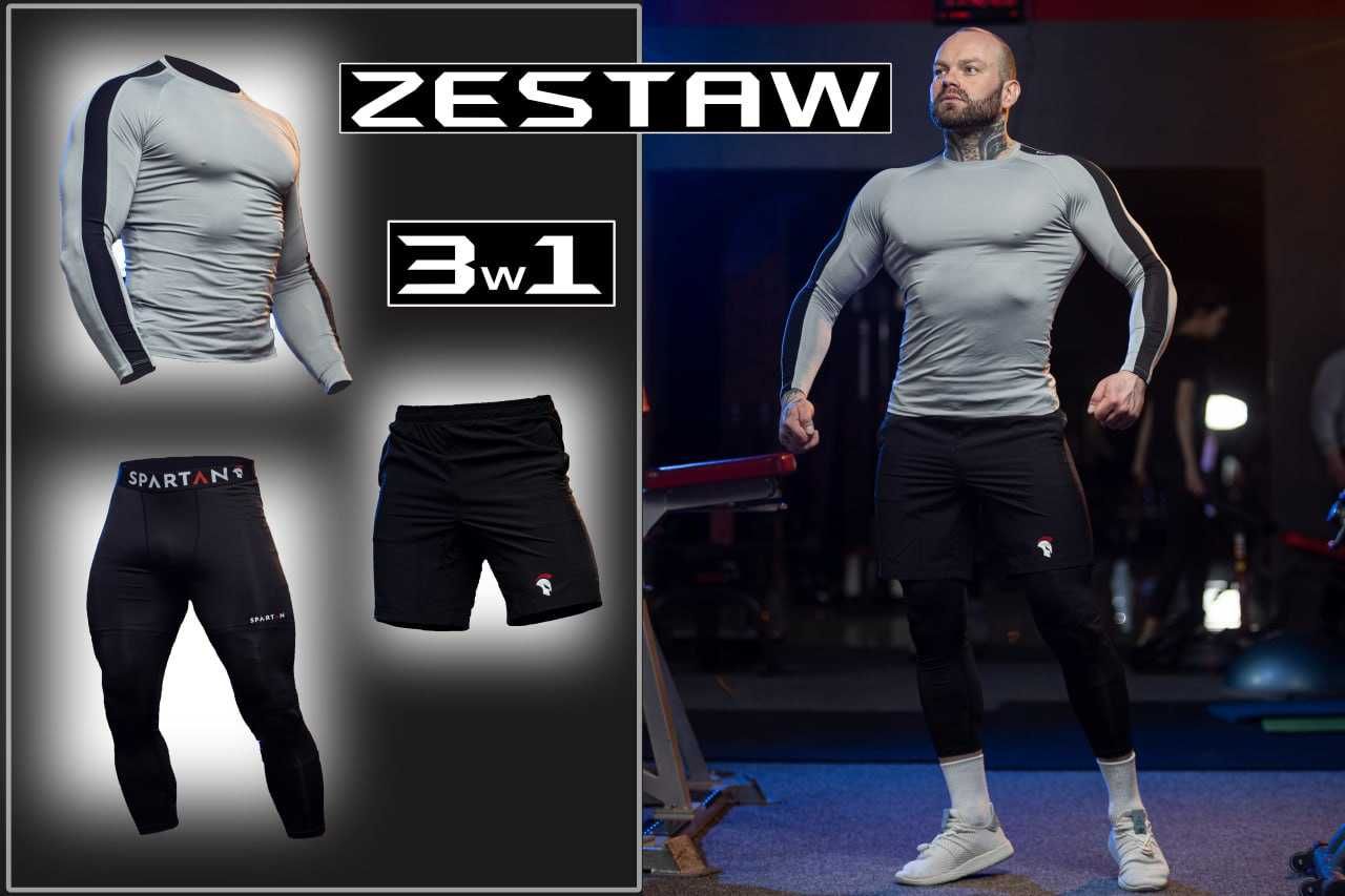Komplet 3w1 Sportowej Odzieży Termoaktywnej Spartan White & Black XL