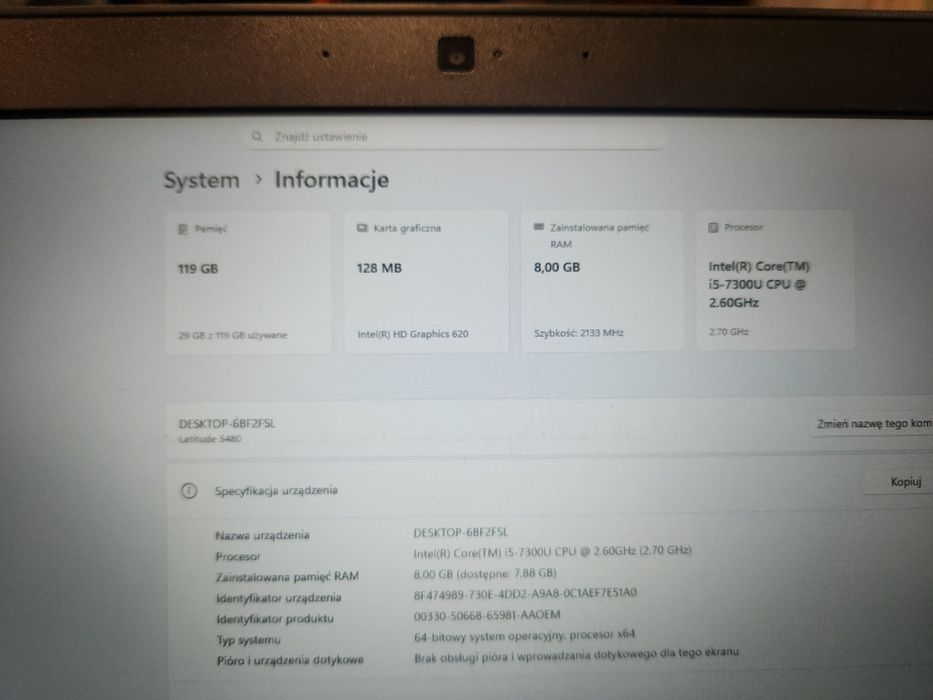 Dell Latitude 5480 i5 7300U 8 gb ram 128 gb SSD