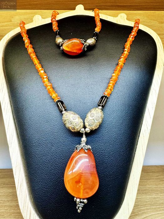 Srebrny komplet naszyjnik + bransoletka z Bursztynami pr. 925 37,11 g