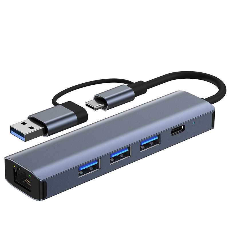 Rozgałęziacz adapter USB HUB przejściówka USB-6w1 3xUSB 3.0 LAN TYP-C
