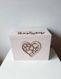 Pudrowy róż pudełko na koperty skrzynka drewniana ślub
