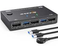 YOUTINGHDAV Przełącznik KVM USB 3.0 DisplayPort 2 PC 1 Monitor 4K 144
