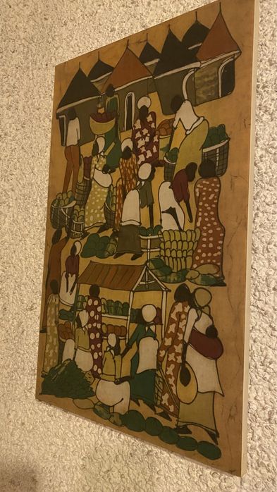 Quadro Africano pintado sobre tecido