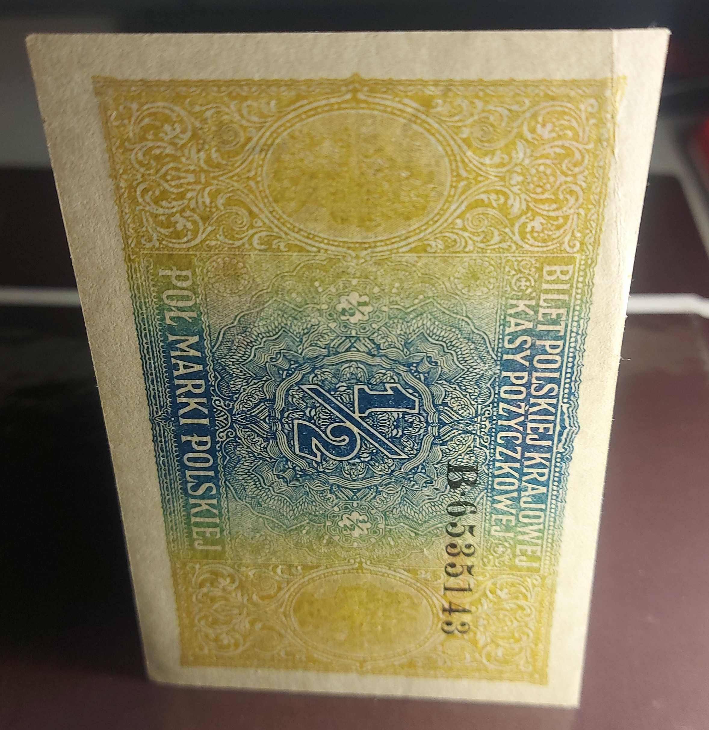 Banknot 1/2 marki polskiej z 1916 roku.Generał.