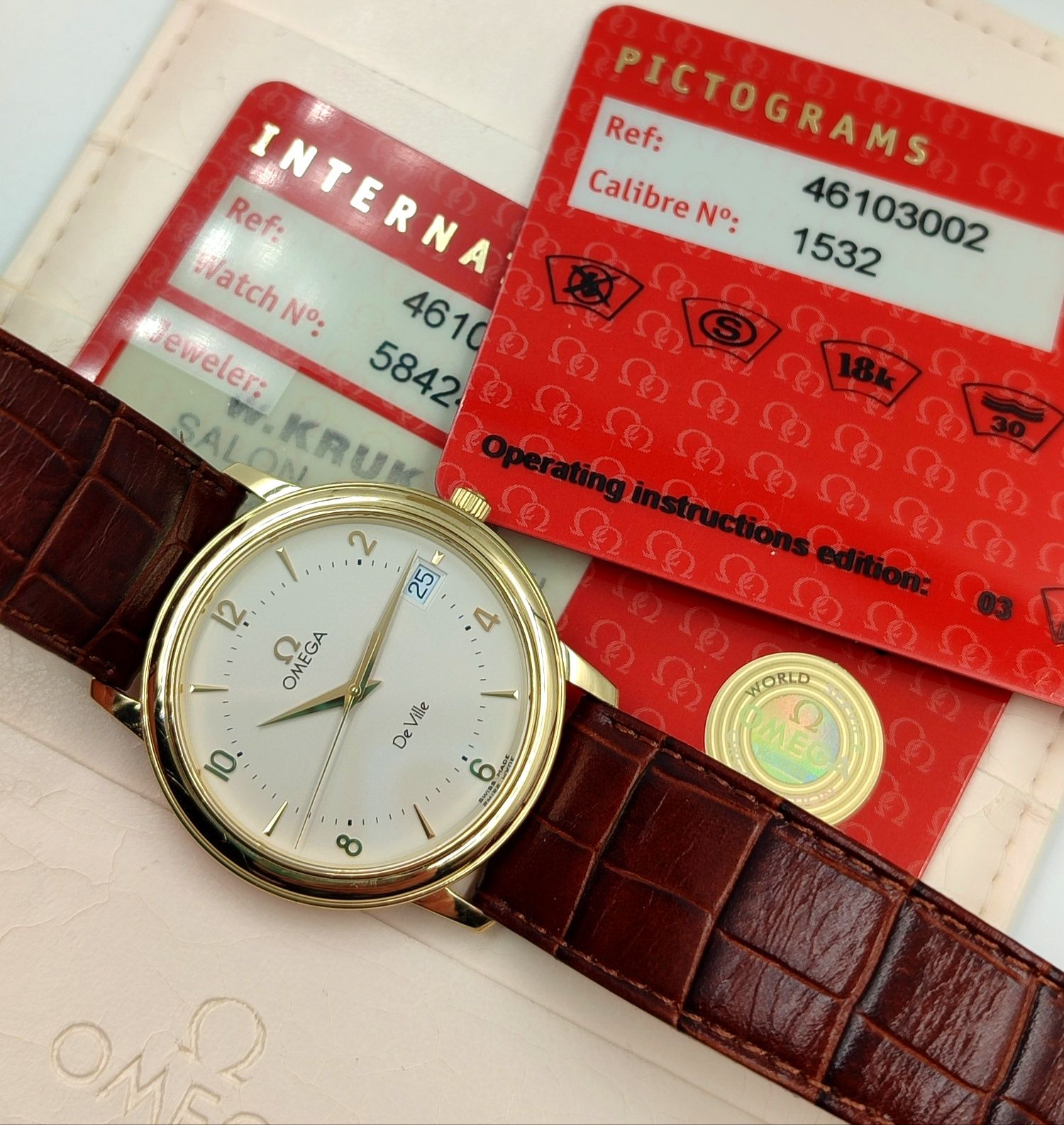 Złota 18k Omega Prestige - Rzadka tarcza. Polska dystrybucja .
