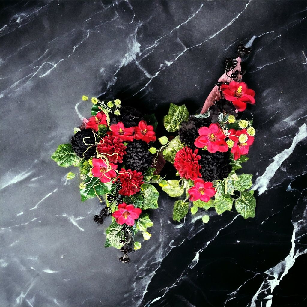 Duży bukiet do wazonu sztuczne kwiaty czarne czerwone