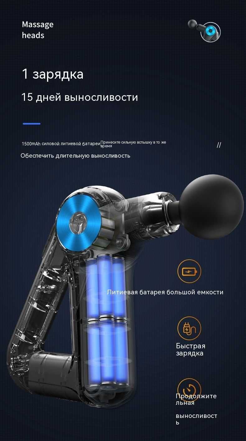 Вибромассажер для мышц 9 насадок, Перкуссионный массажер, Massage Gun