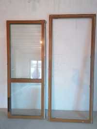 Drzwi balkonowe złoty dąb, środek biały 216x90, dwuszybowe + roleta