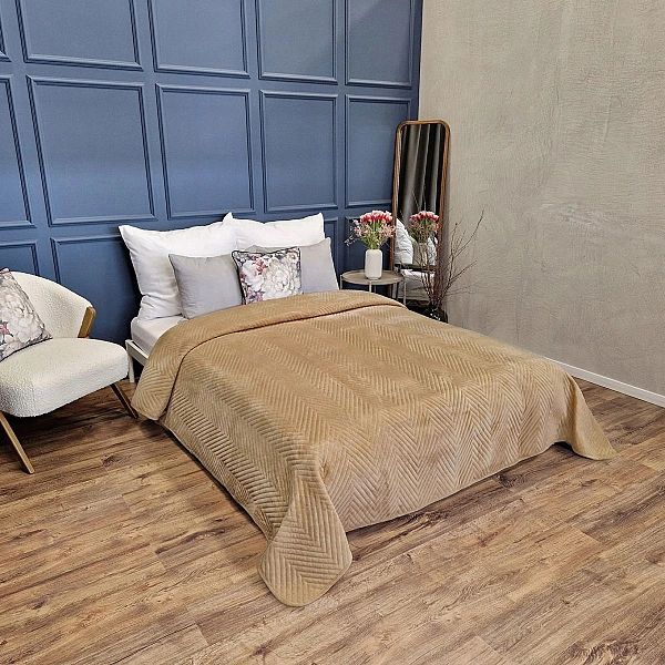 NARZUTA na łóżko kanapę 200x220 WELUROWA velvet pikowana kapa Caden BE