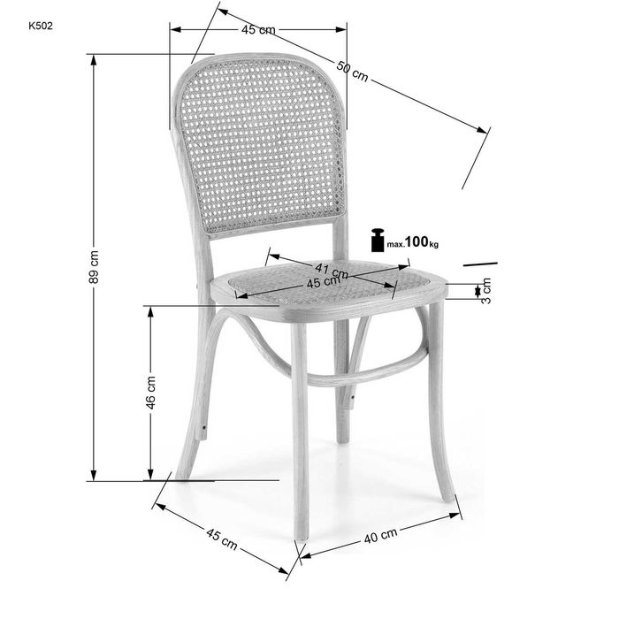 Krzesło klasyczne drewniane K502 rattan naturalny