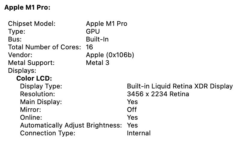 MacBook Pro 16’ 2021 16-Core GPU M1 Pro 32GB 1TB 100%